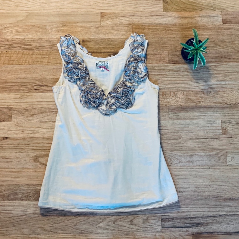 Anthropologie Baraschi Floral Ruffle Neck Blouse